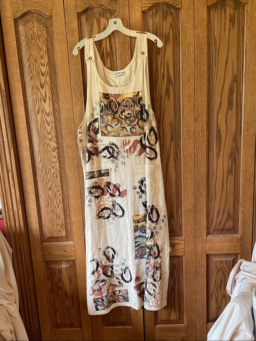 Hand Painted Sleeveless Cream Maxi Dress with Abstract Print